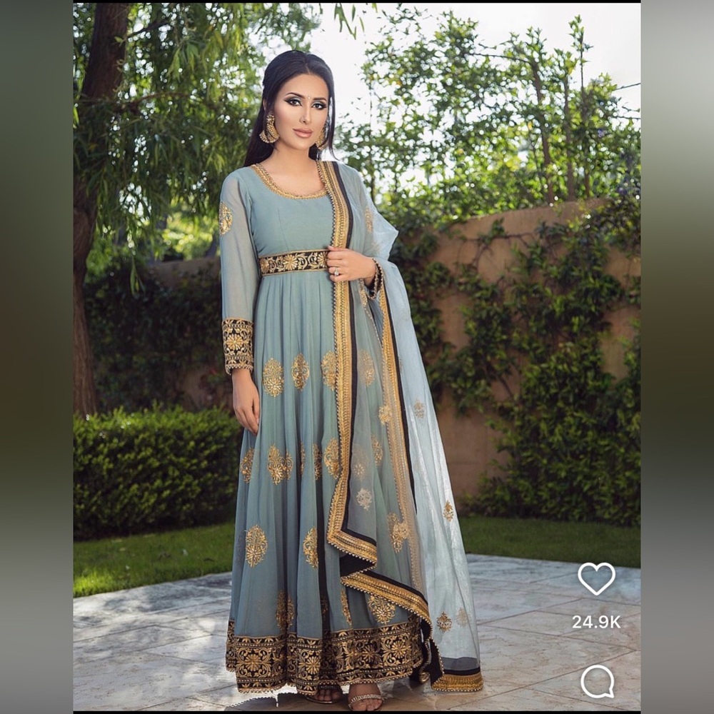 Elegant Green and Gold Embroidered Indian Dress